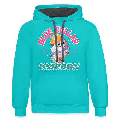 Blue Collar Unicorn Unisex Contrast Hoodie-Fruit of the Loom - scuba blue/asphalt