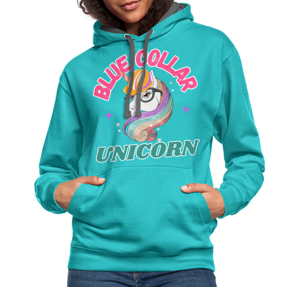 Blue Collar Unicorn Unisex Contrast Hoodie-Fruit of the Loom - scuba blue/asphalt