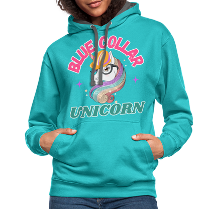 Blue Collar Unicorn Unisex Contrast Hoodie-Fruit of the Loom - scuba blue/asphalt