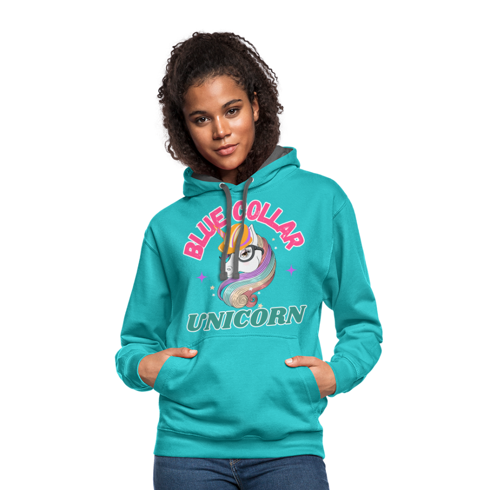 Blue Collar Unicorn Unisex Contrast Hoodie-Fruit of the Loom - scuba blue/asphalt