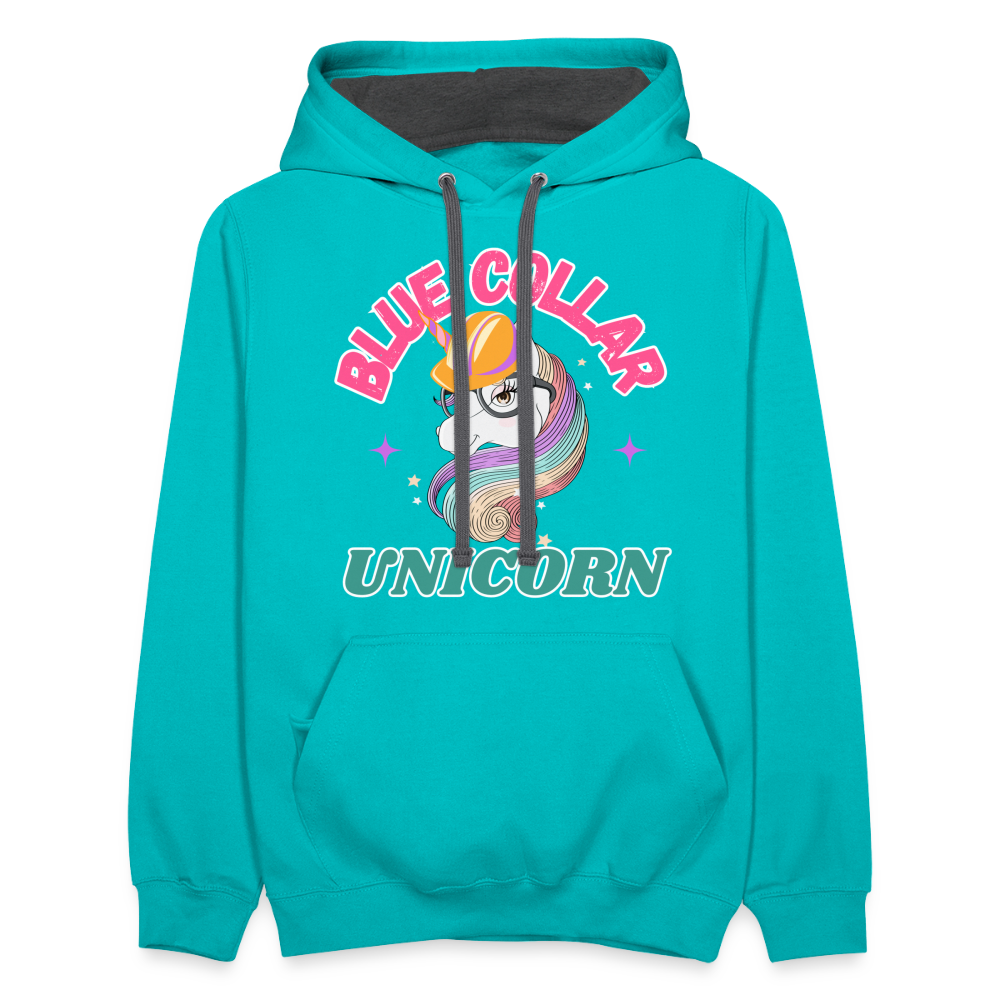 Blue Collar Unicorn Unisex Contrast Hoodie-Fruit of the Loom - scuba blue/asphalt