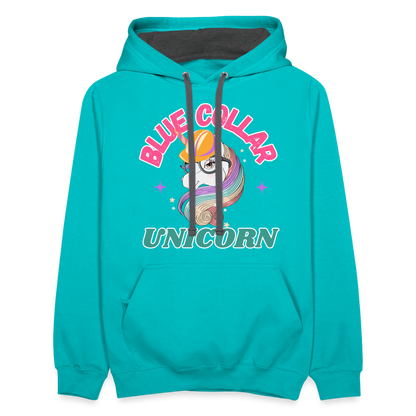 Blue Collar Unicorn Unisex Contrast Hoodie-Fruit of the Loom - scuba blue/asphalt