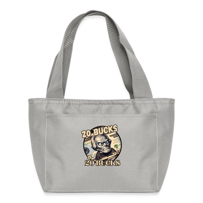 20 BUCKS IS 20 BUCKS Recycled Insulated Lunch Bag - light gray