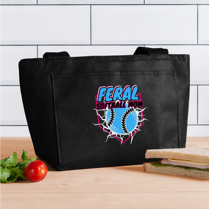 FERAL SOFTBALL MOM Recycled Insulated Lunch Bag - black