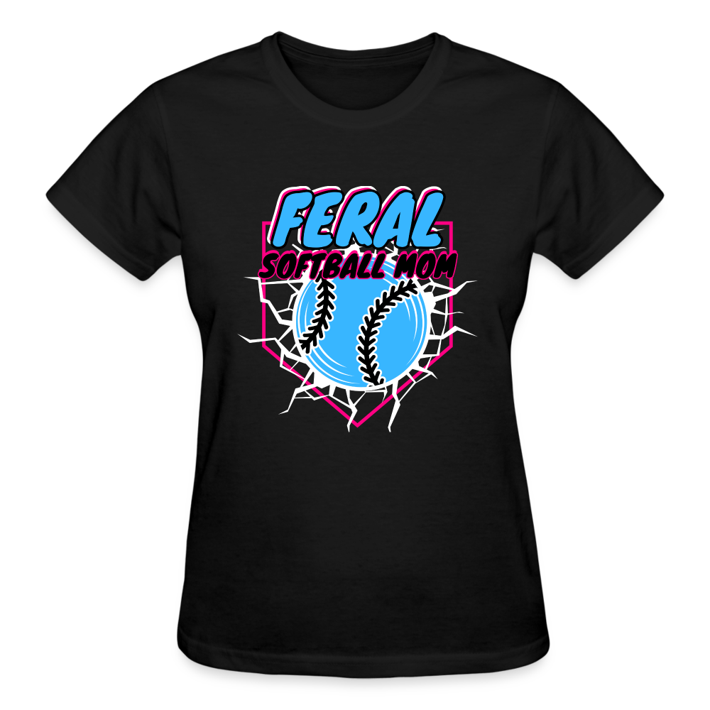 FERAL SOFTBALL MOM Gildan Ultra Cotton Ladies T-Shirt - black