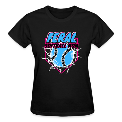 FERAL SOFTBALL MOM Gildan Ultra Cotton Ladies T-Shirt - black