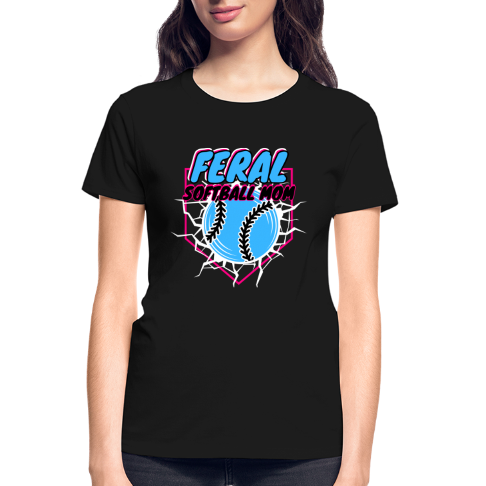 FERAL SOFTBALL MOM Gildan Ultra Cotton Ladies T-Shirt - black