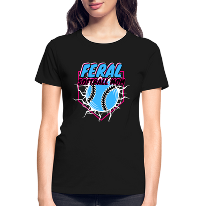 FERAL SOFTBALL MOM Gildan Ultra Cotton Ladies T-Shirt - black