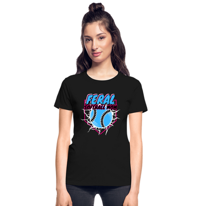 FERAL SOFTBALL MOM Gildan Ultra Cotton Ladies T-Shirt - black