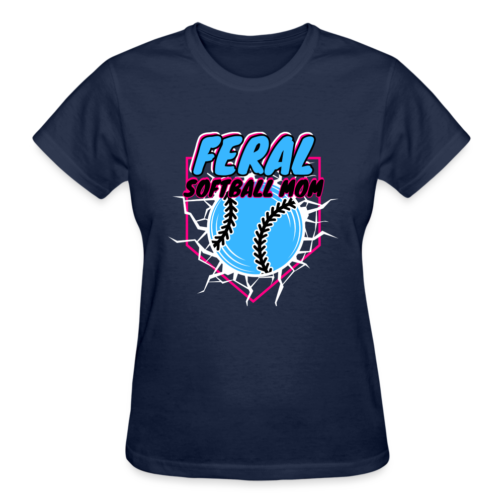 FERAL SOFTBALL MOM Gildan Ultra Cotton Ladies T-Shirt - navy