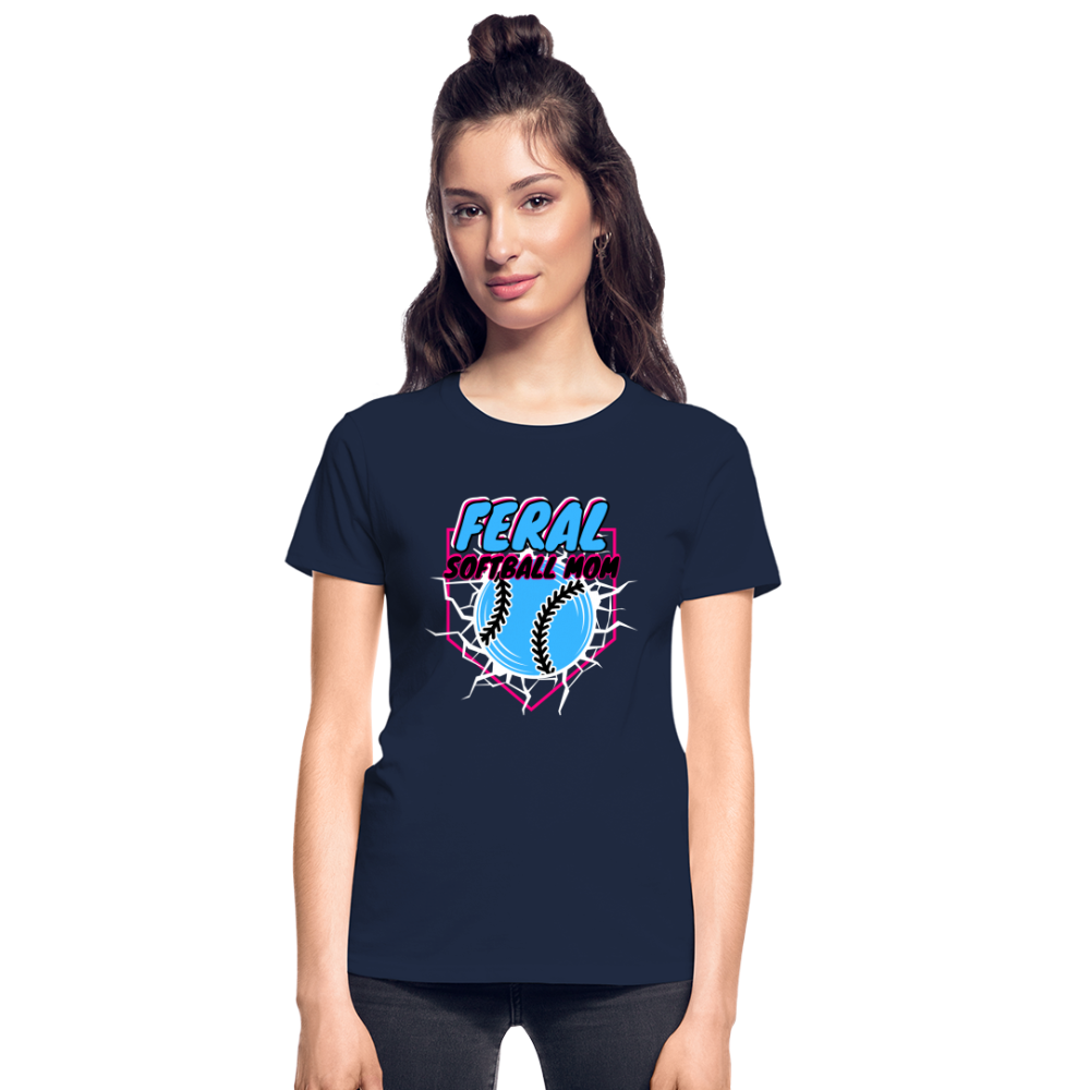 FERAL SOFTBALL MOM Gildan Ultra Cotton Ladies T-Shirt - navy