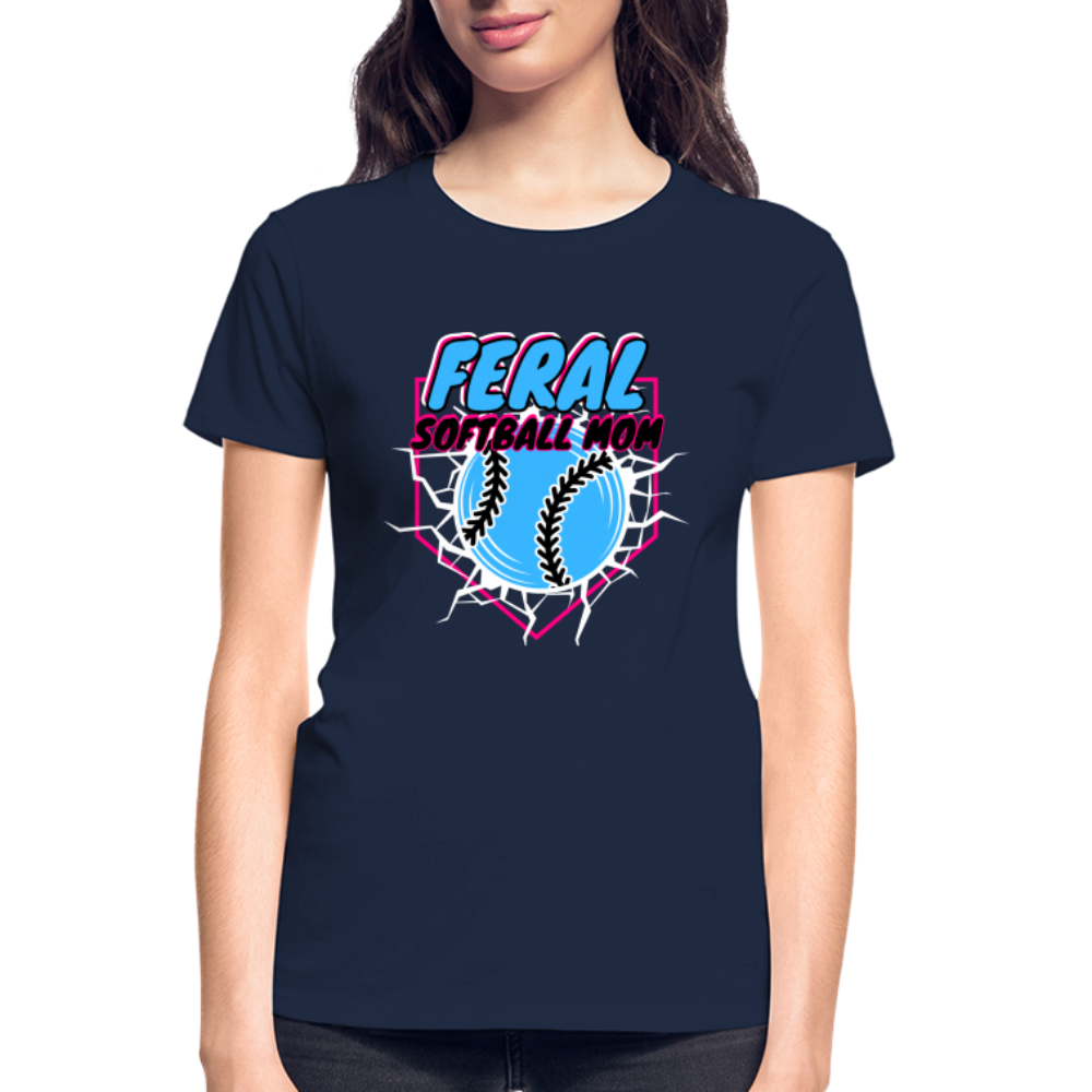 FERAL SOFTBALL MOM Gildan Ultra Cotton Ladies T-Shirt - navy