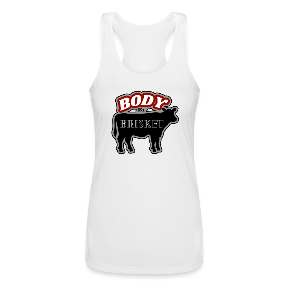 BODY BY BRISKET Women’s Performance Racerback Tank Top - white