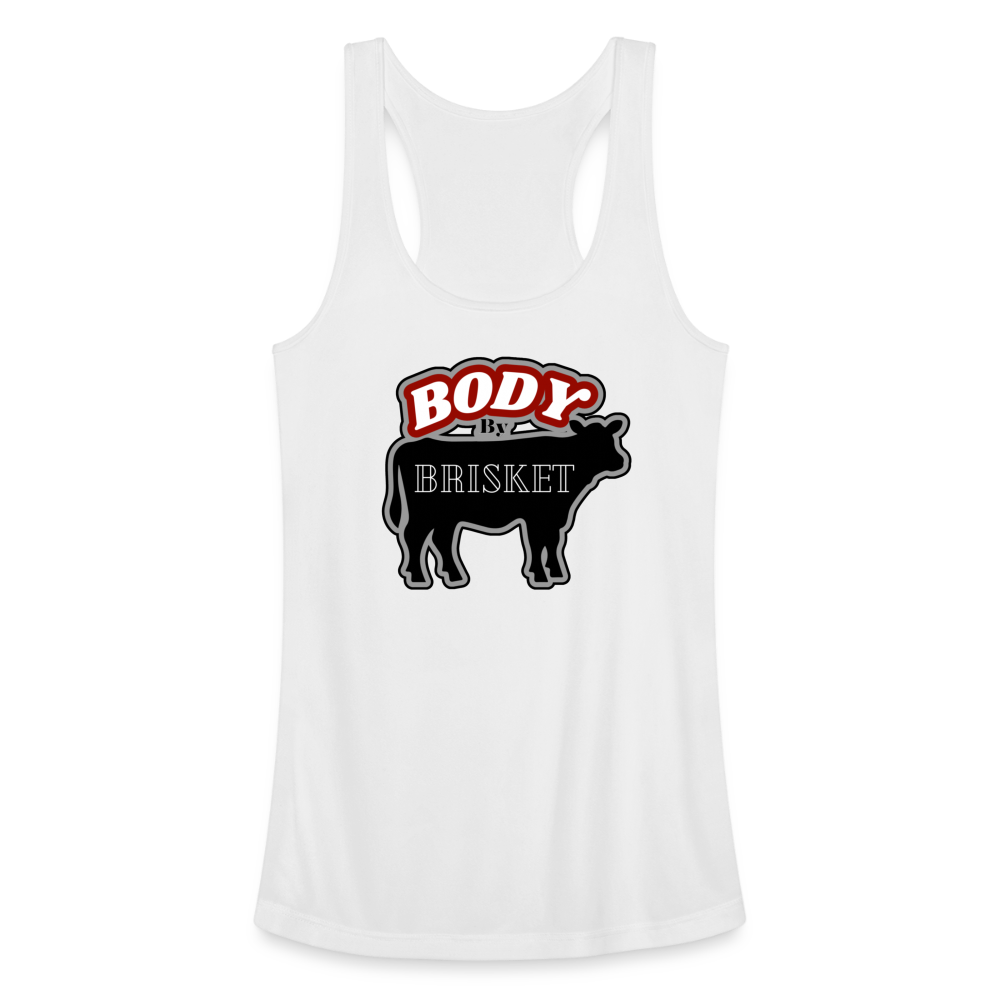 BODY BY BRISKET Women’s Performance Racerback Tank Top - white