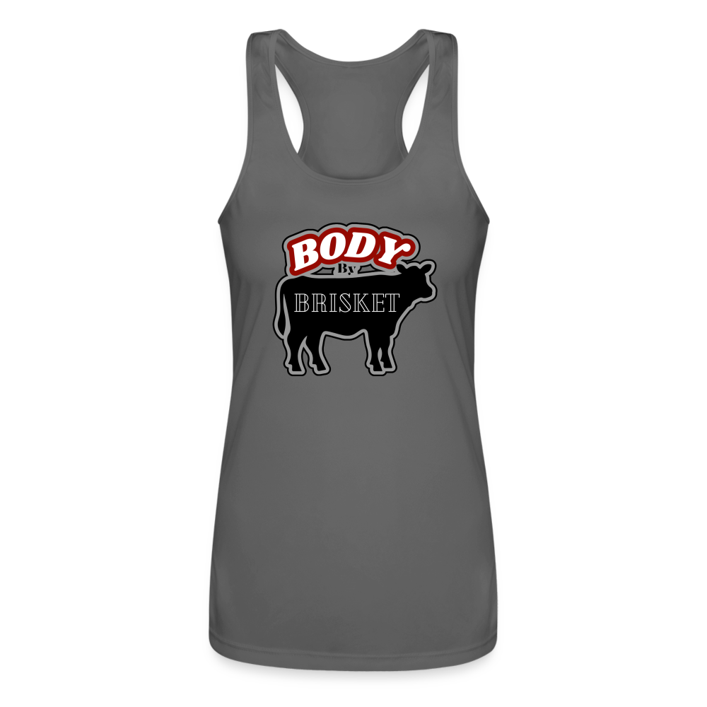 BODY BY BRISKET Women’s Performance Racerback Tank Top - charcoal