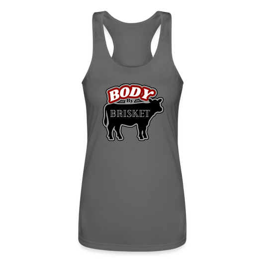 BODY BY BRISKET Women’s Performance Racerback Tank Top - charcoal