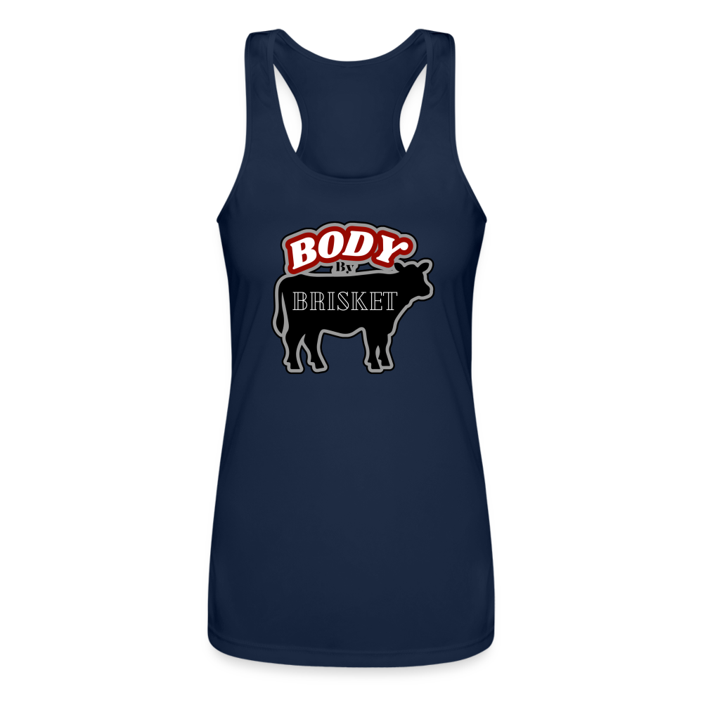 BODY BY BRISKET Women’s Performance Racerback Tank Top - navy