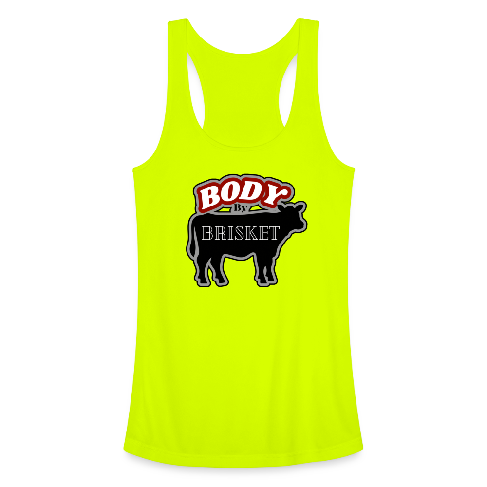 BODY BY BRISKET Women’s Performance Racerback Tank Top - neon yellow