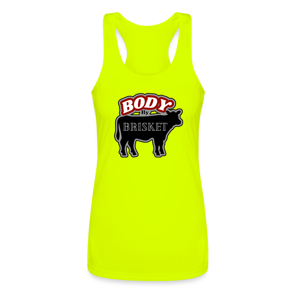 BODY BY BRISKET Women’s Performance Racerback Tank Top - neon yellow