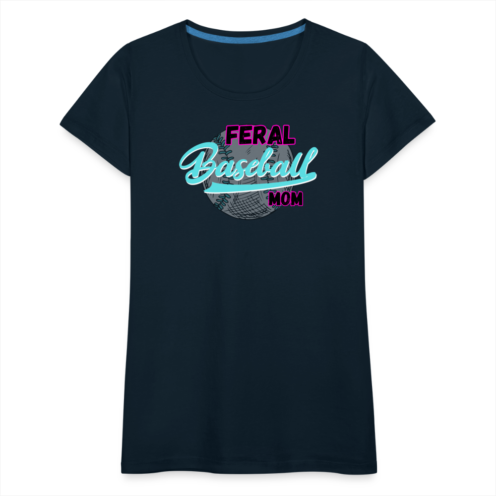 Feral Baseball Mom Women’s Premium T-Shirt - deep navy