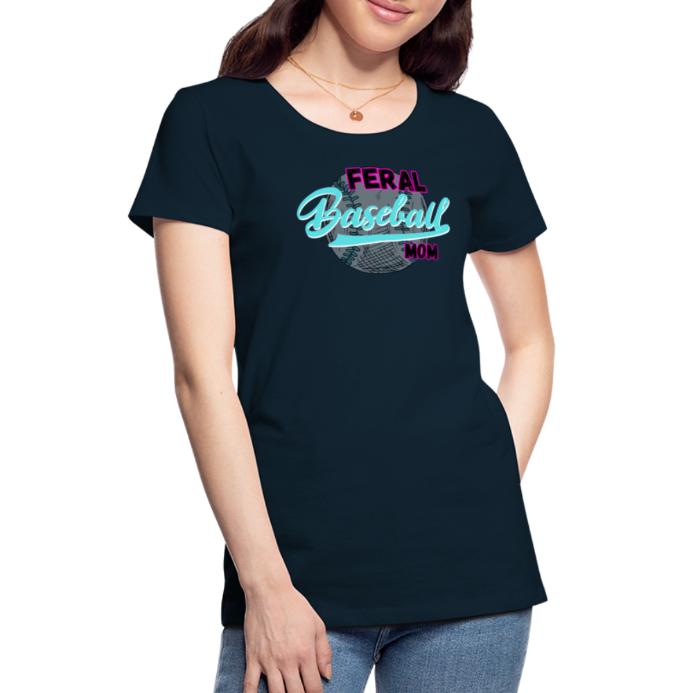 Feral Baseball Mom Women’s Premium T-Shirt - deep navy