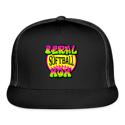 FERAL SOFTBALL MOM Trucker Cap - black/black