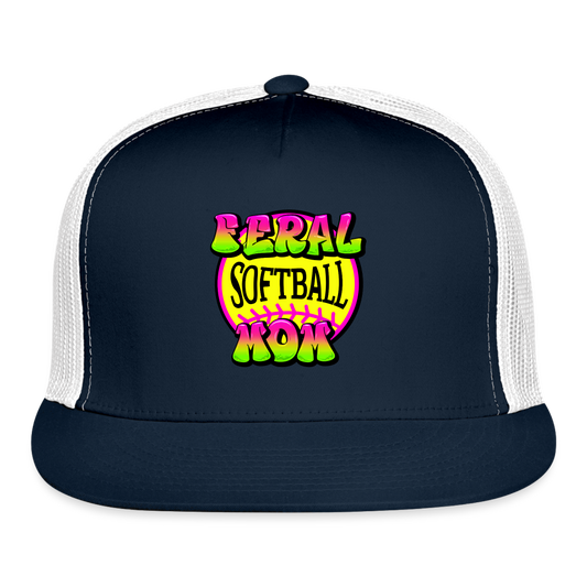 FERAL SOFTBALL MOM Trucker Cap - navy/white