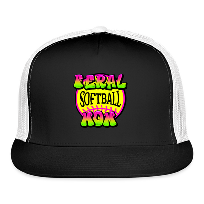 FERAL SOFTBALL MOM Trucker Cap - black/white
