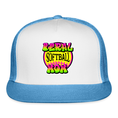 FERAL SOFTBALL MOM Trucker Cap - white/blue