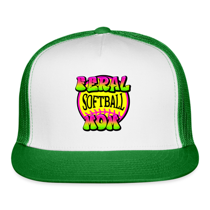 FERAL SOFTBALL MOM Trucker Cap - white/kelly green