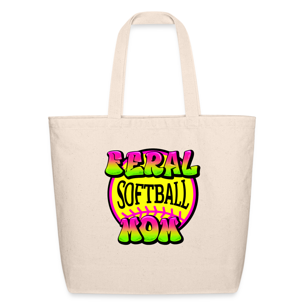 FERAL SOFTBALL MOM Eco-Friendly Cotton Tote - natural