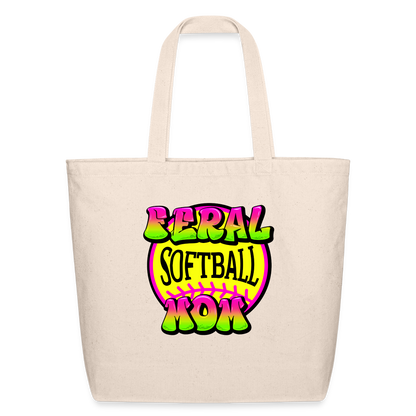 FERAL SOFTBALL MOM Eco-Friendly Cotton Tote - natural