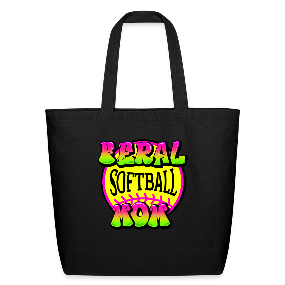 FERAL SOFTBALL MOM Eco-Friendly Cotton Tote - black