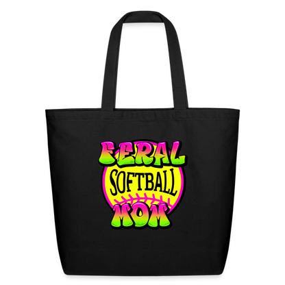 FERAL SOFTBALL MOM Eco-Friendly Cotton Tote - black