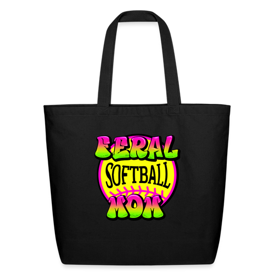 FERAL SOFTBALL MOM Eco-Friendly Cotton Tote - black