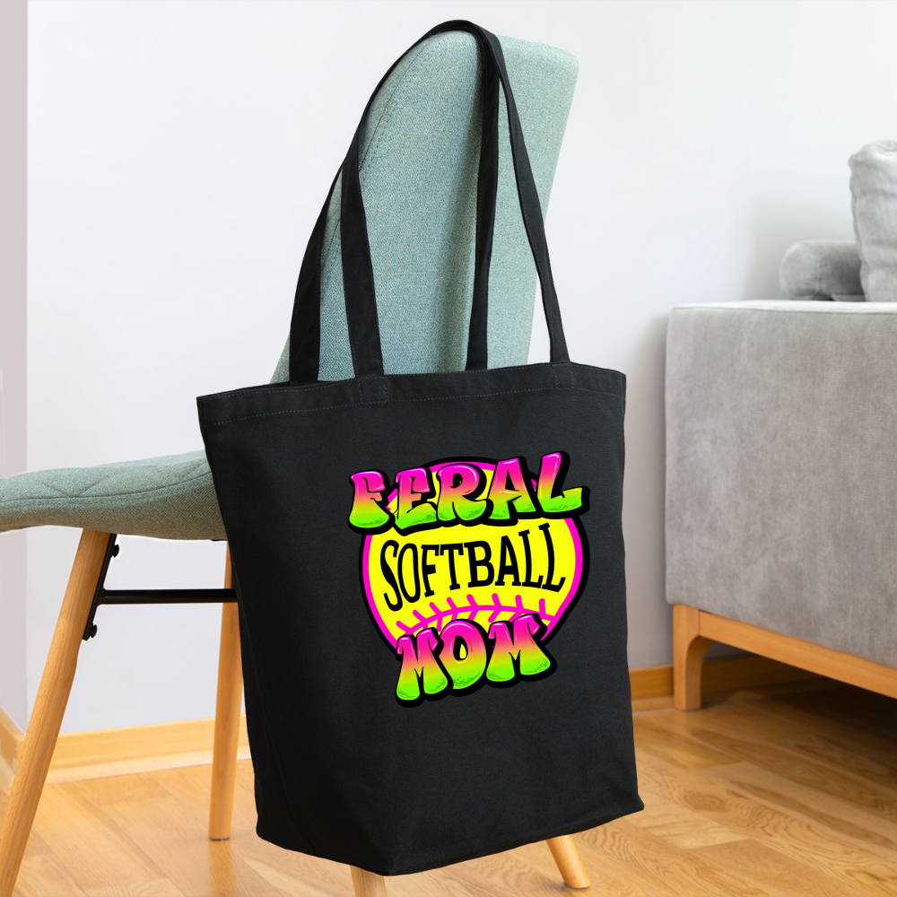 FERAL SOFTBALL MOM Eco-Friendly Cotton Tote - black