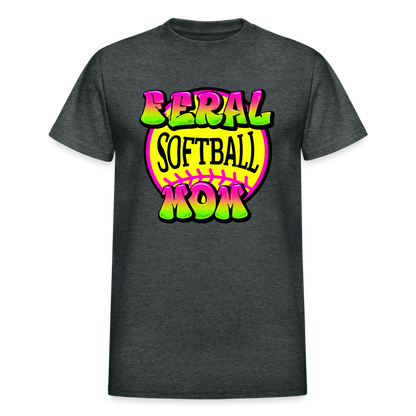 FERAL SOFTBALL MOM Gildan Ultra Cotton Adult T-Shirt - deep heather