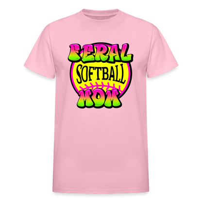 FERAL SOFTBALL MOM Gildan Ultra Cotton Adult T-Shirt - light pink