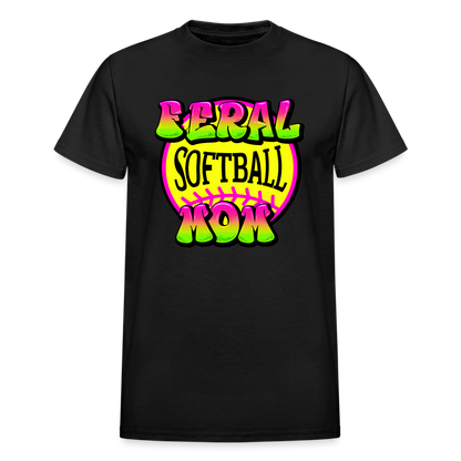 FERAL SOFTBALL MOM Gildan Ultra Cotton Adult T-Shirt - black