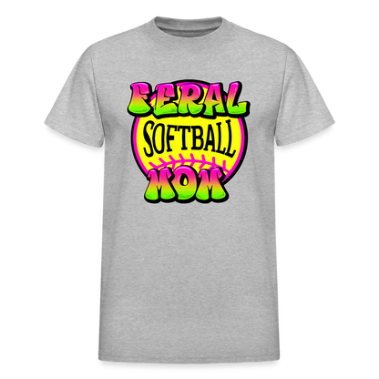 FERAL SOFTBALL MOM Gildan Ultra Cotton Adult T-Shirt - heather gray
