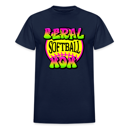FERAL SOFTBALL MOM Gildan Ultra Cotton Adult T-Shirt - navy
