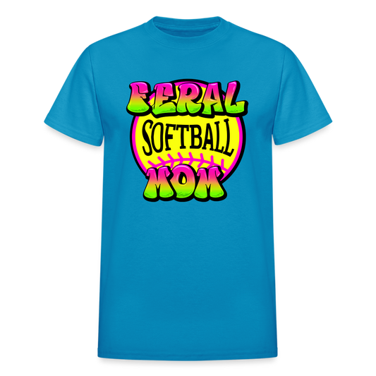 FERAL SOFTBALL MOM Gildan Ultra Cotton Adult T-Shirt - turquoise