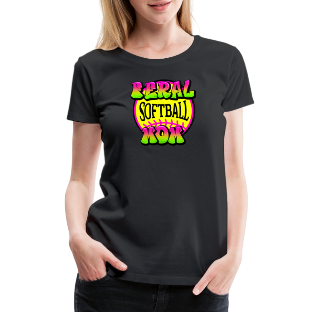 FERAL SOFTBALL MOM Women’s Premium T-Shirt - black