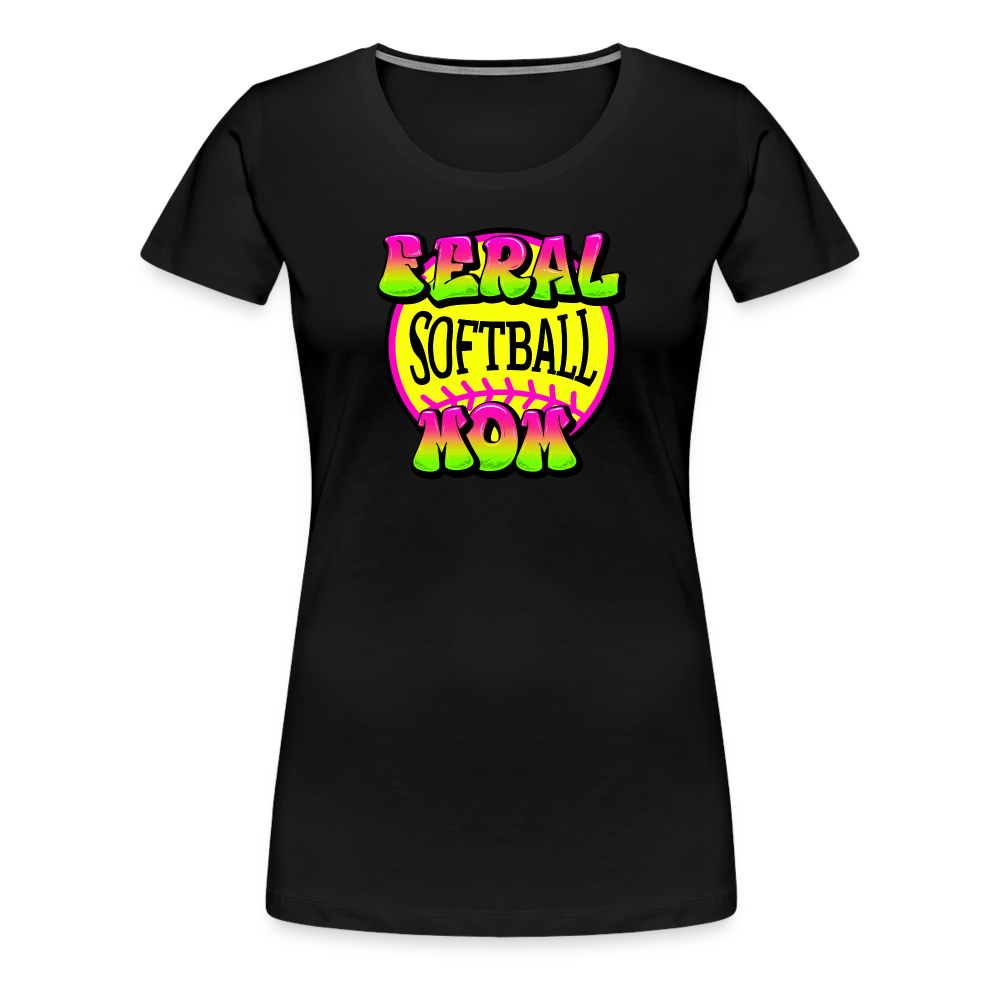 FERAL SOFTBALL MOM Women’s Premium T-Shirt - black