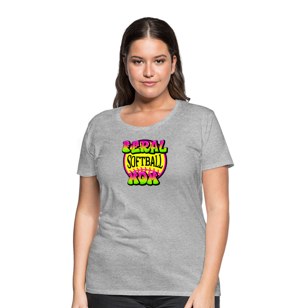 FERAL SOFTBALL MOM Women’s Premium T-Shirt - heather gray