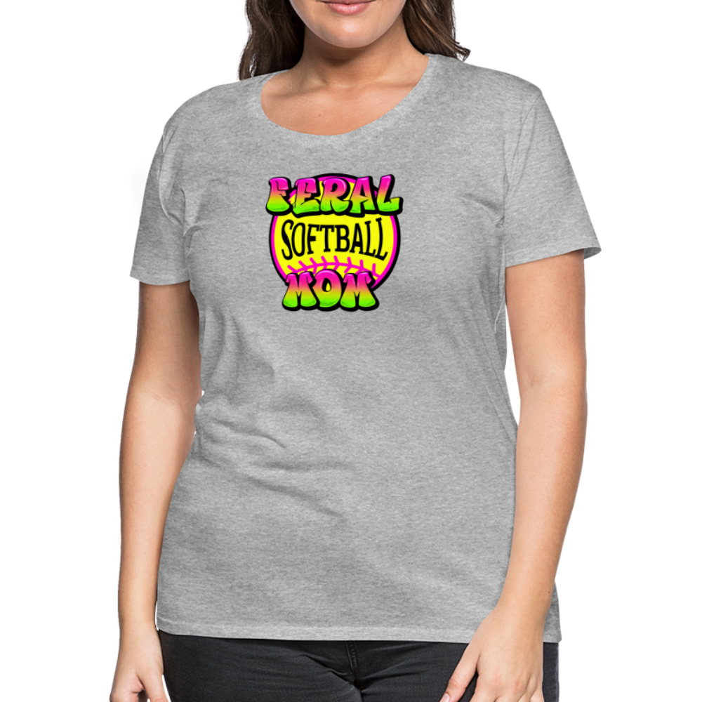 FERAL SOFTBALL MOM Women’s Premium T-Shirt - heather gray