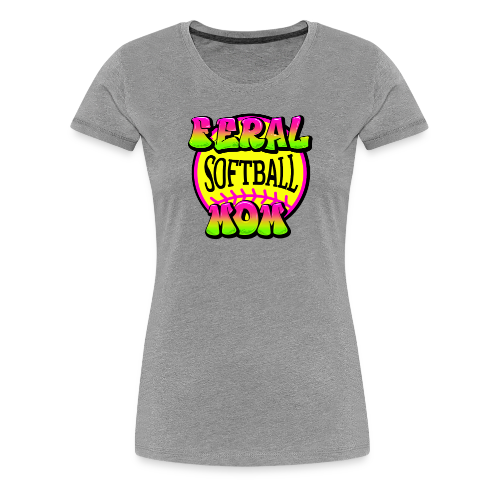 FERAL SOFTBALL MOM Women’s Premium T-Shirt - heather gray