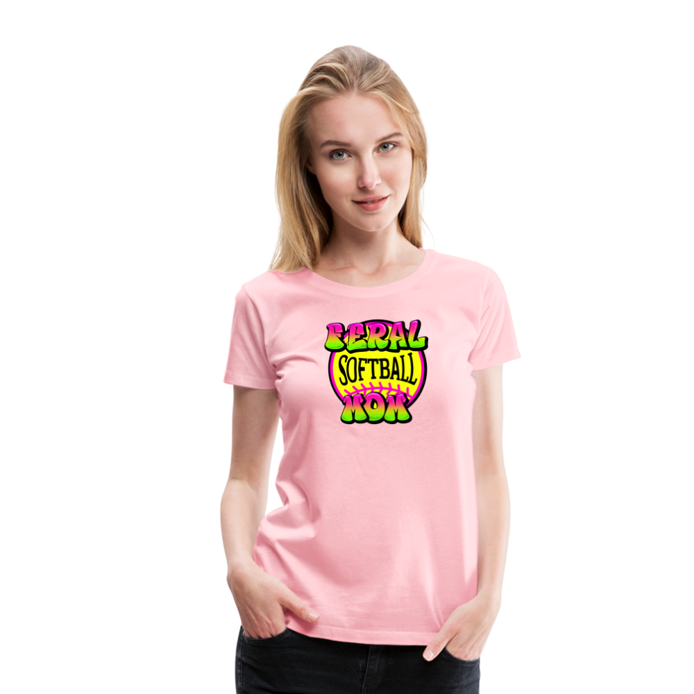 FERAL SOFTBALL MOM Women’s Premium T-Shirt - pink