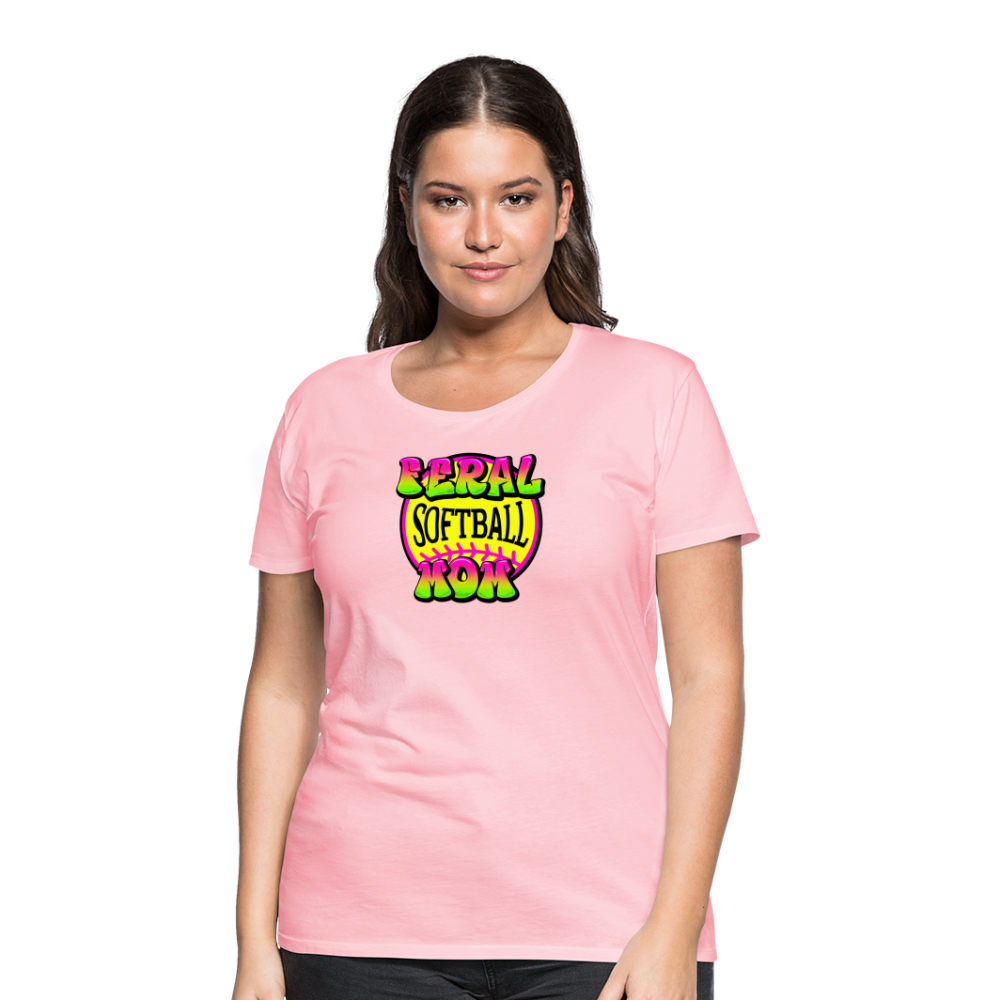 FERAL SOFTBALL MOM Women’s Premium T-Shirt - pink