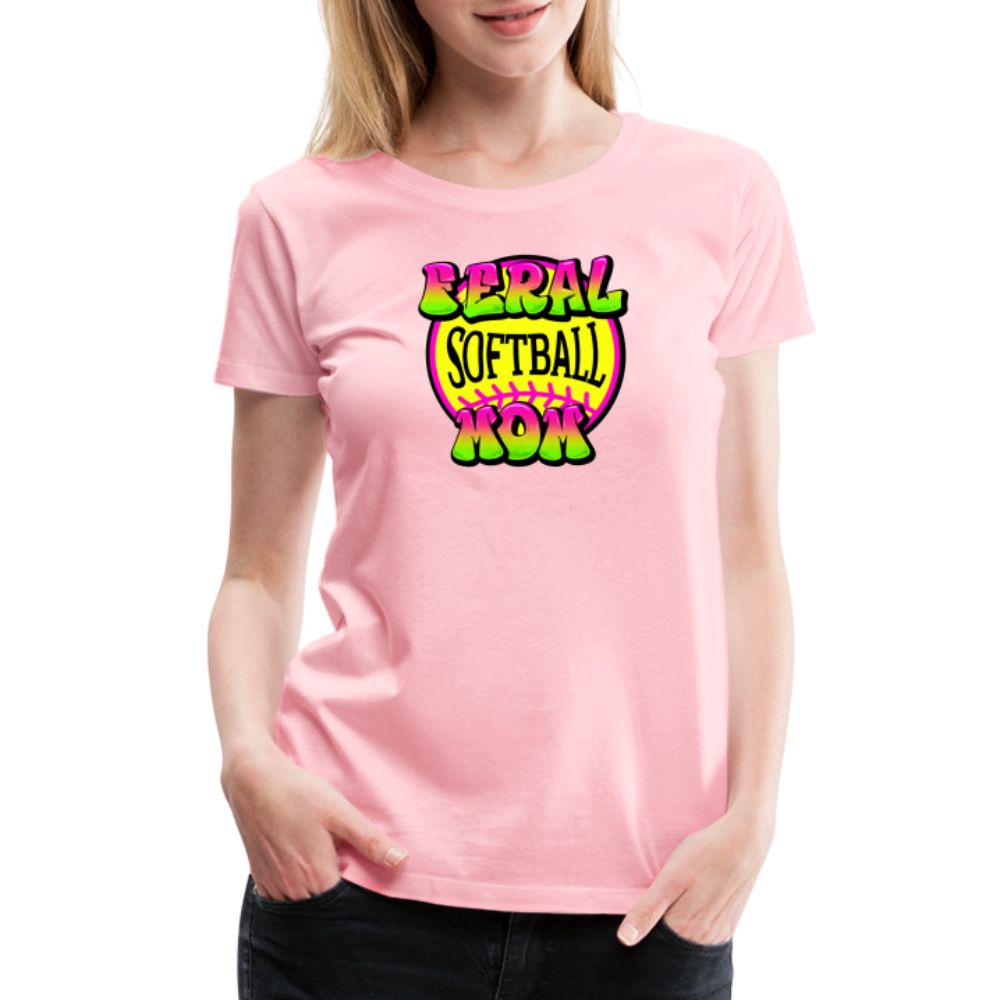 FERAL SOFTBALL MOM Women’s Premium T-Shirt - pink